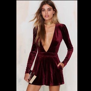Deep V Red Velvet Romper